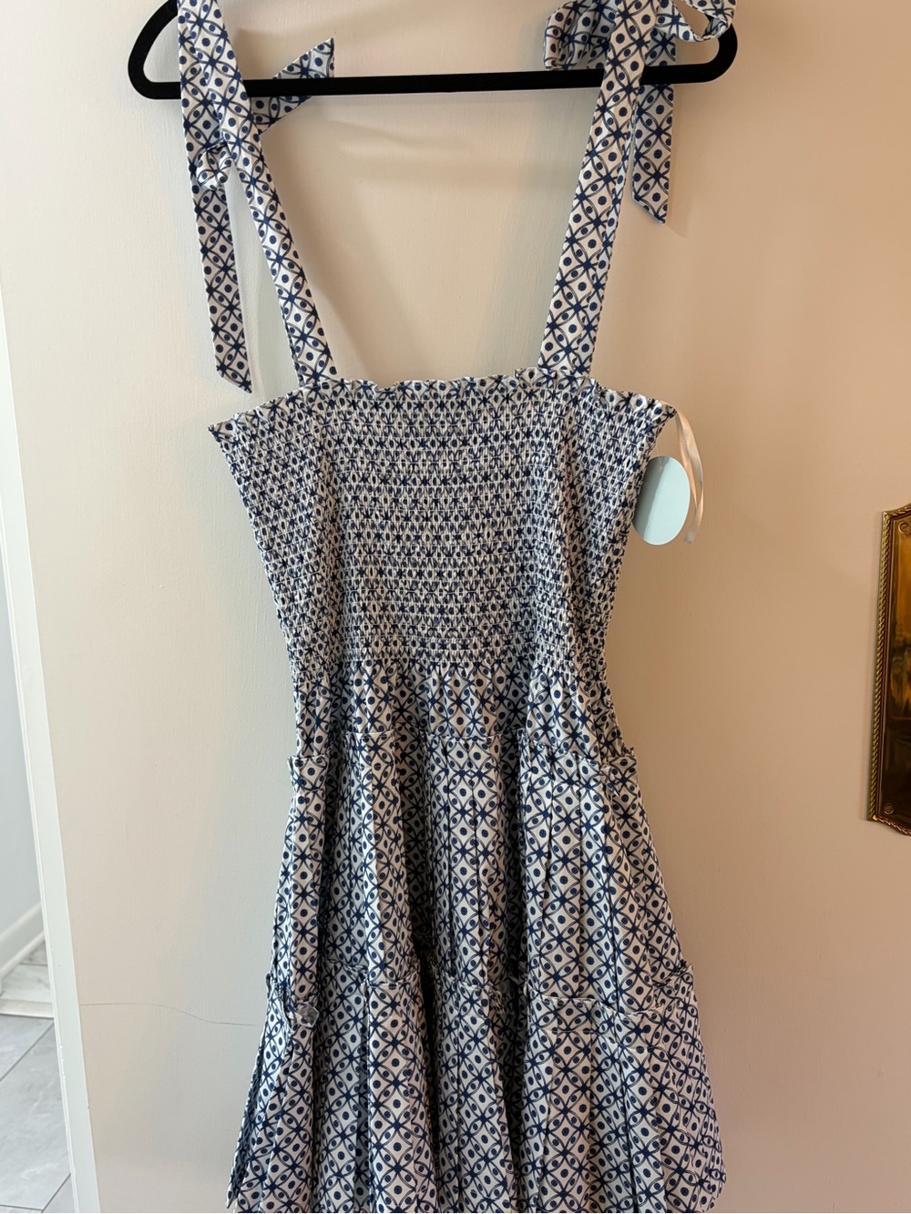 Hill House the ribbon Charlotte Nap Dress circular lattice navy - Picture 4 of 4